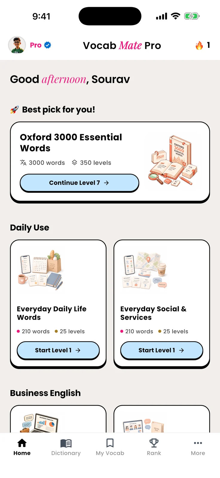 VocabMate Pro app screen
